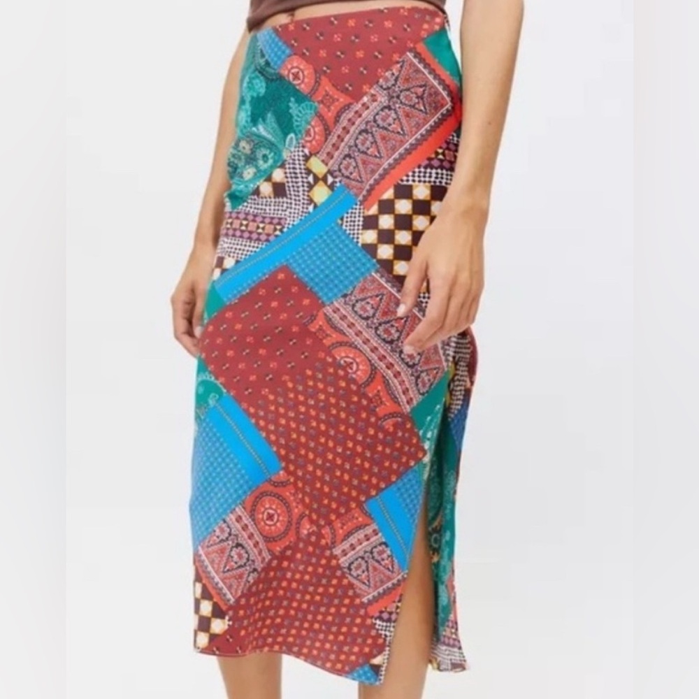 Urban Outfitters Multicolor Patchwork Midi Skirt (Red, Teal, Blue, Black, Brown)